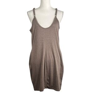 Casual Coffee Brown Sleeveless Comfy Strap Dress with Pockets Size Large